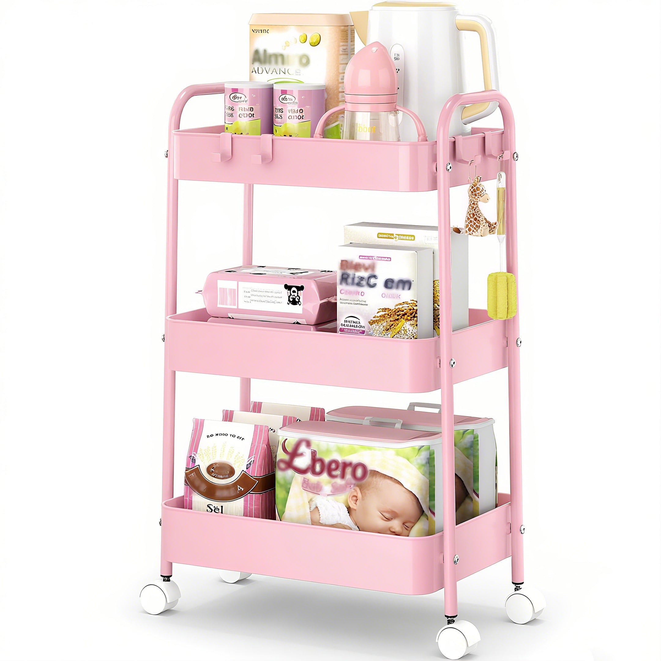 Baby Nursery Unit - 3-laags metalen rolwagen met wielen, moderne
