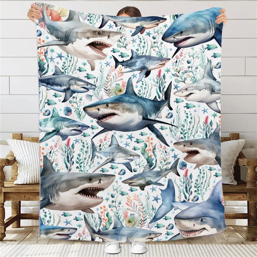 Baby Nursery Ocean Theme - Nautische Haaienprint Plaid, Kust-Maritiem Thema Fleece
