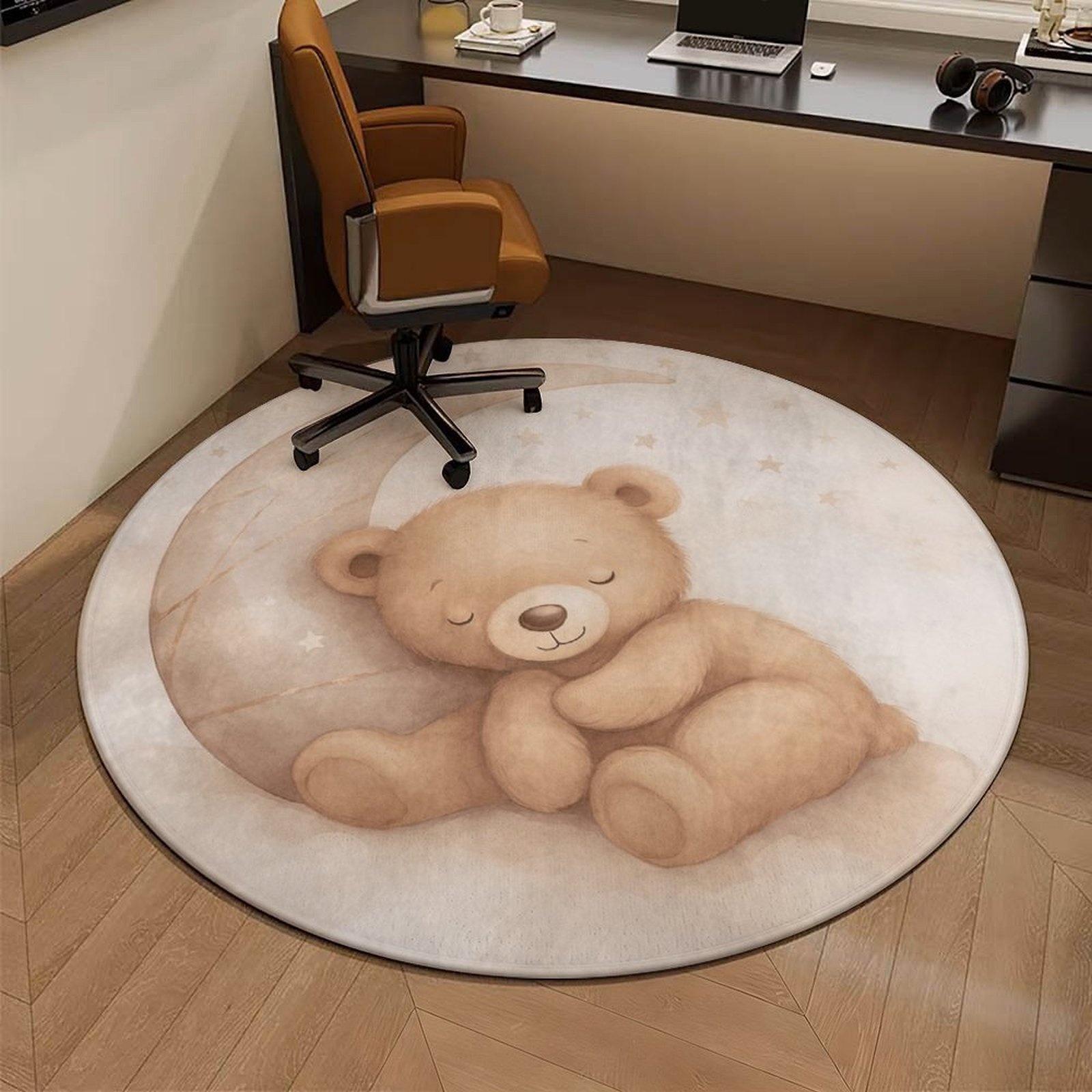 Baby Nursery Rug - Schattig teddybeer maan pluche rond vloerkleed
