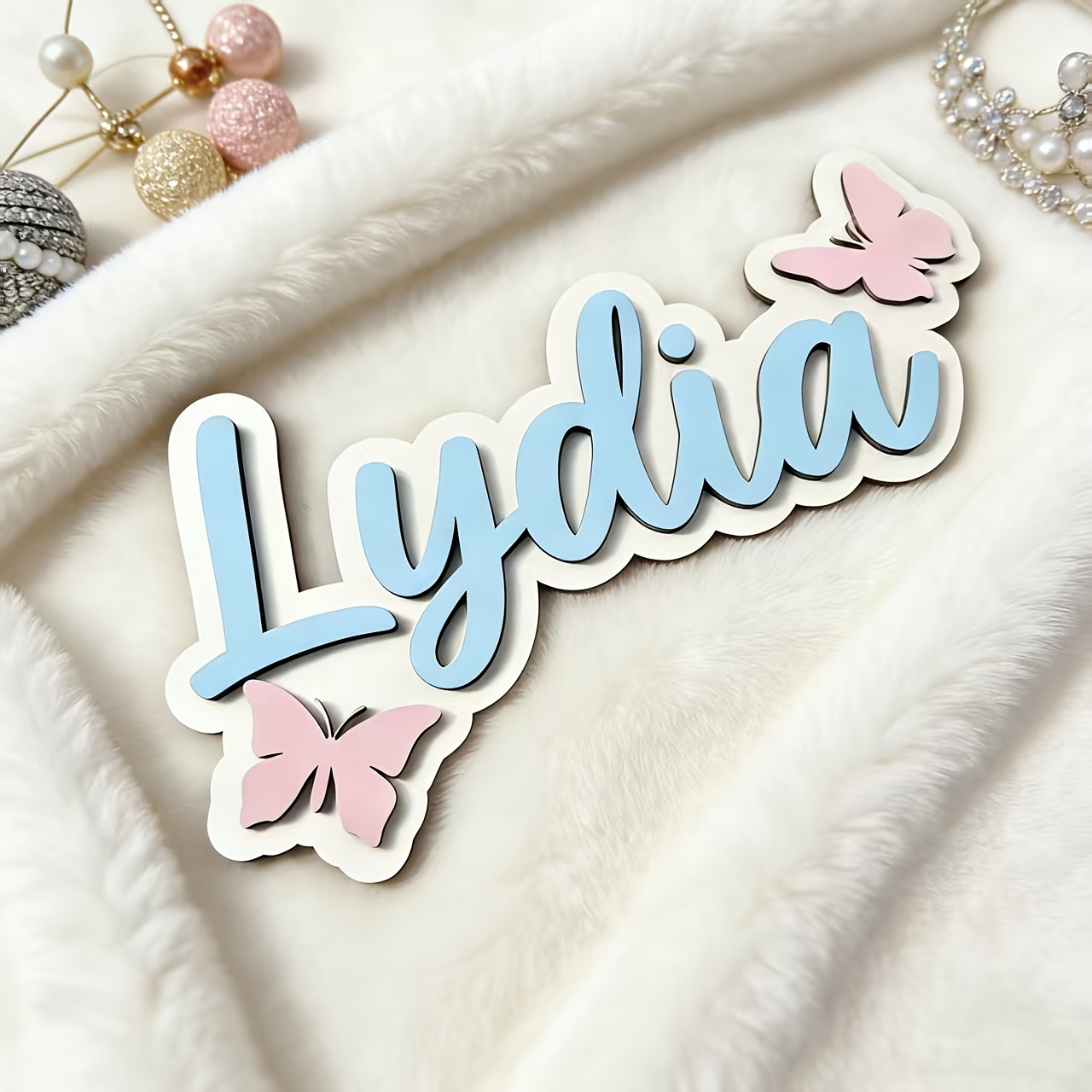 Baby Nursery Name Sign - Gepersonaliseerde blauwe en roze vlinder naamkamerbord,