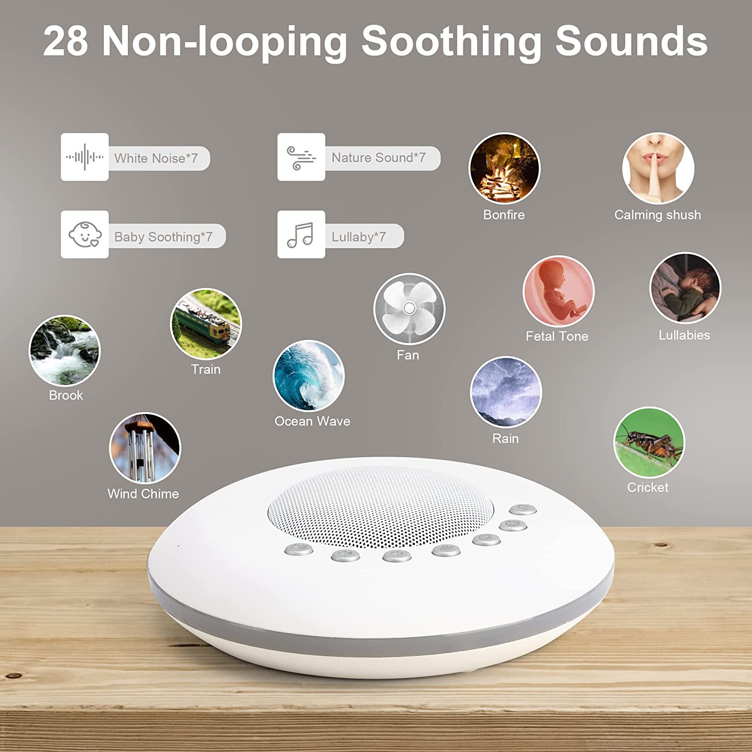 Baby Sound Machine White - Witte ruis-geluidsmachine voor baby's, 28 rustgevende