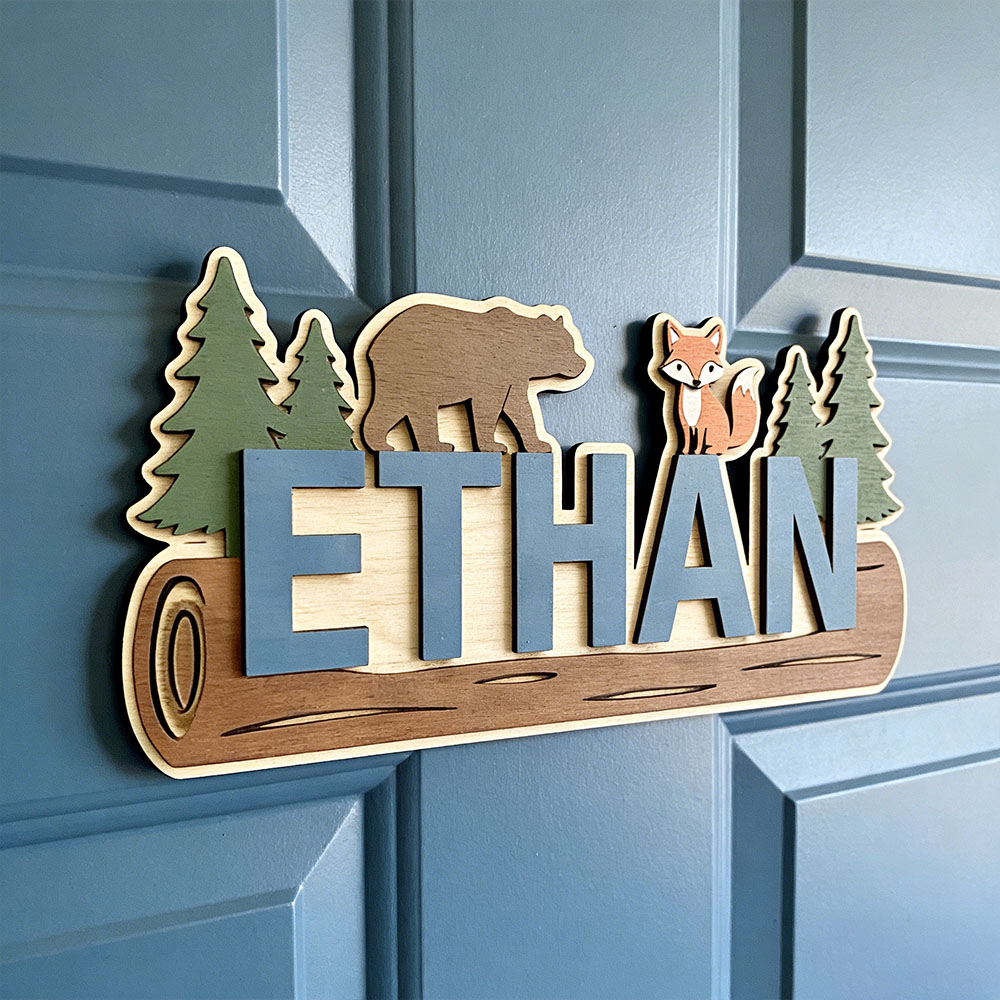 Baby Nursery Name Sign - Bosdieren gepersonaliseerd houten bord met naam,