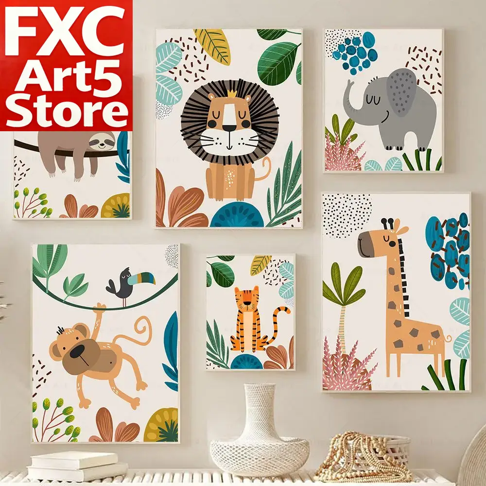 Baby Nursery Art - Boho Aap Leeuw Giraffe Vogel Zebra