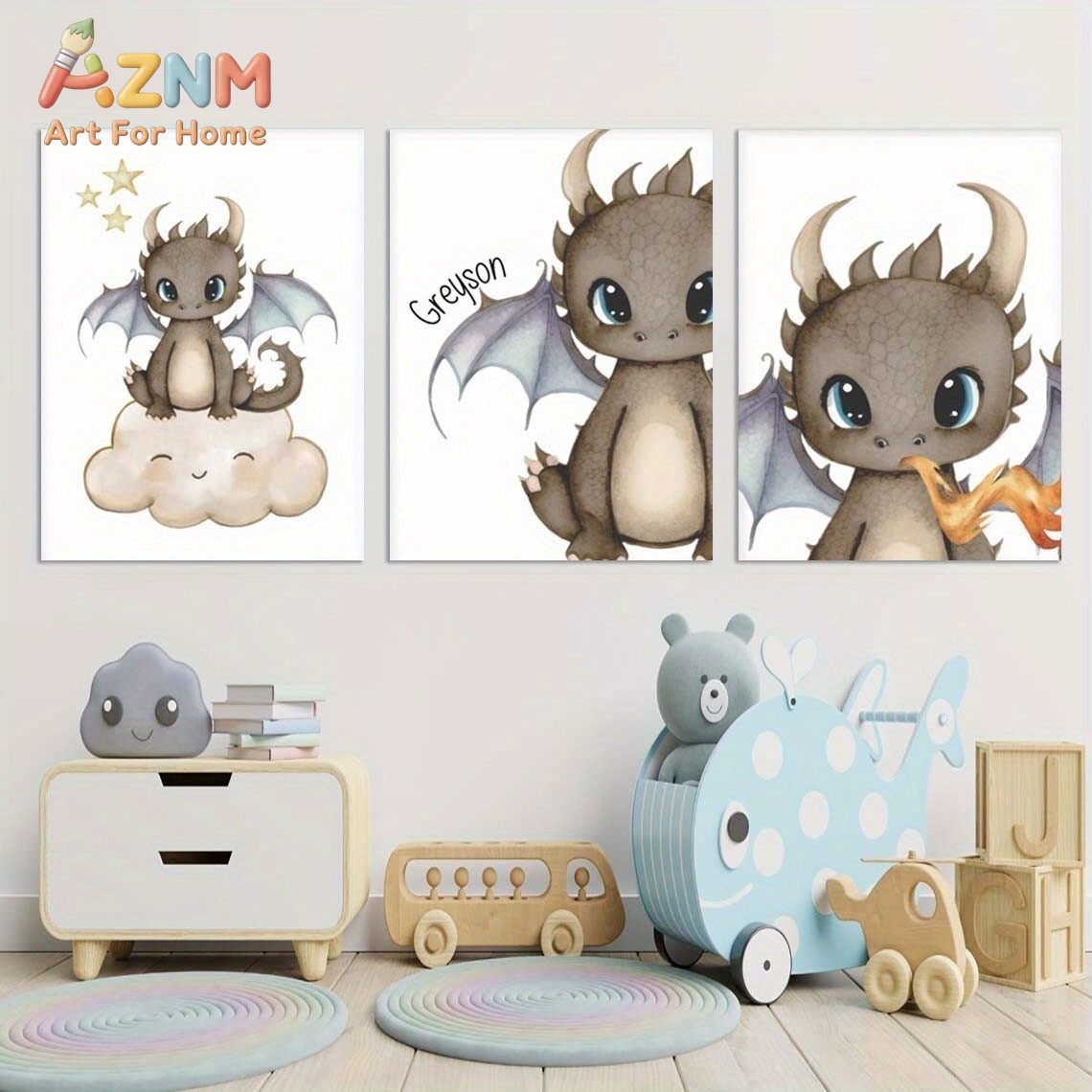 Baby Nursery Art - AZNM Schattig Baby Draak Canvas Wandkunst