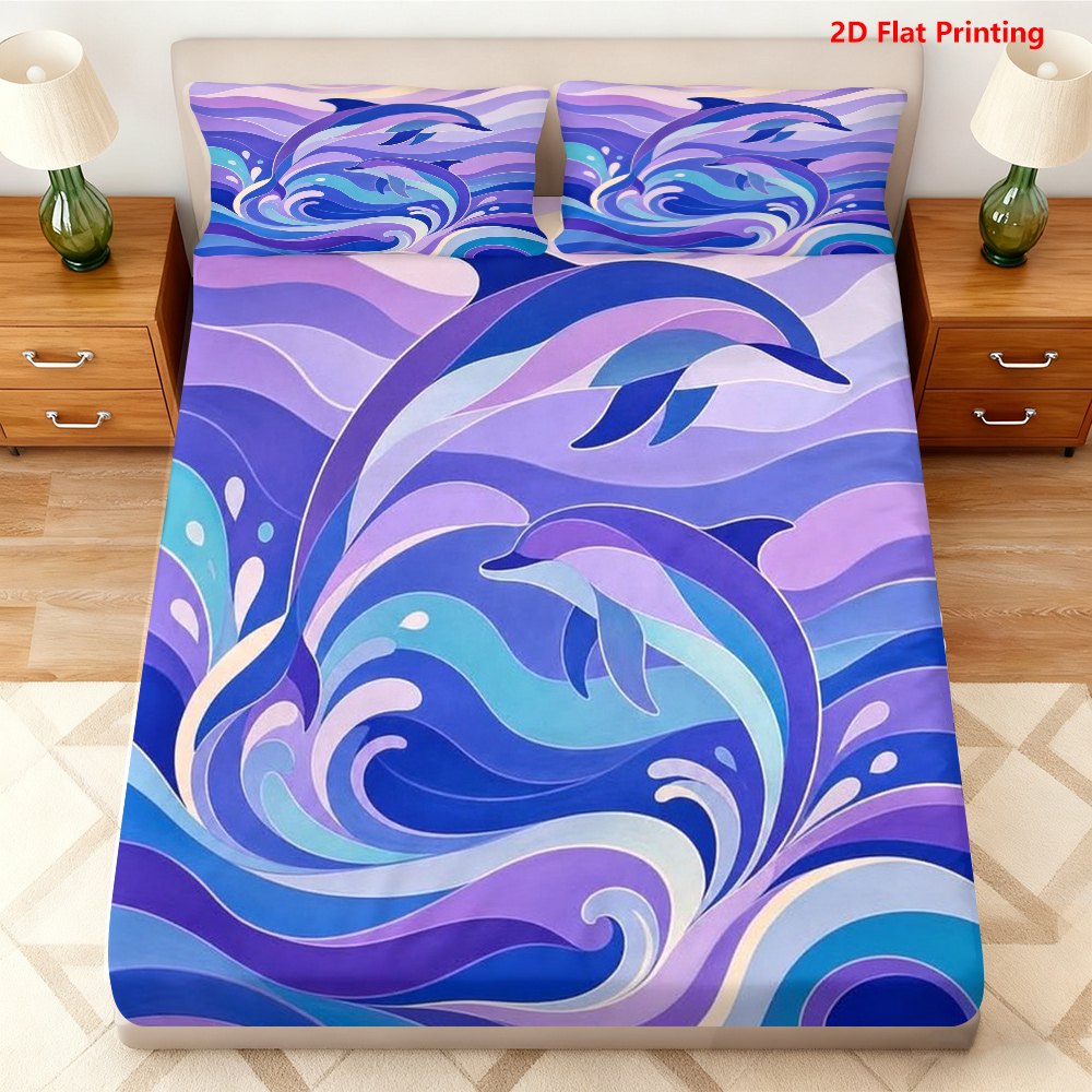Baby Nursery Ocean Theme - Ocean Wave Dolphin Beddengoedset, driedelig, Matrasbeschermer,