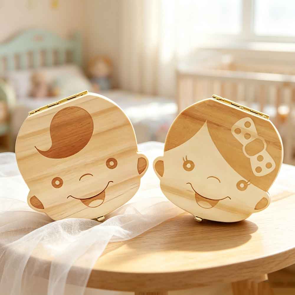 Baby Keepsake Box - vvocci Opbergdoos voor melktanden Spaans/Nederlands/Frans/Duits Houten