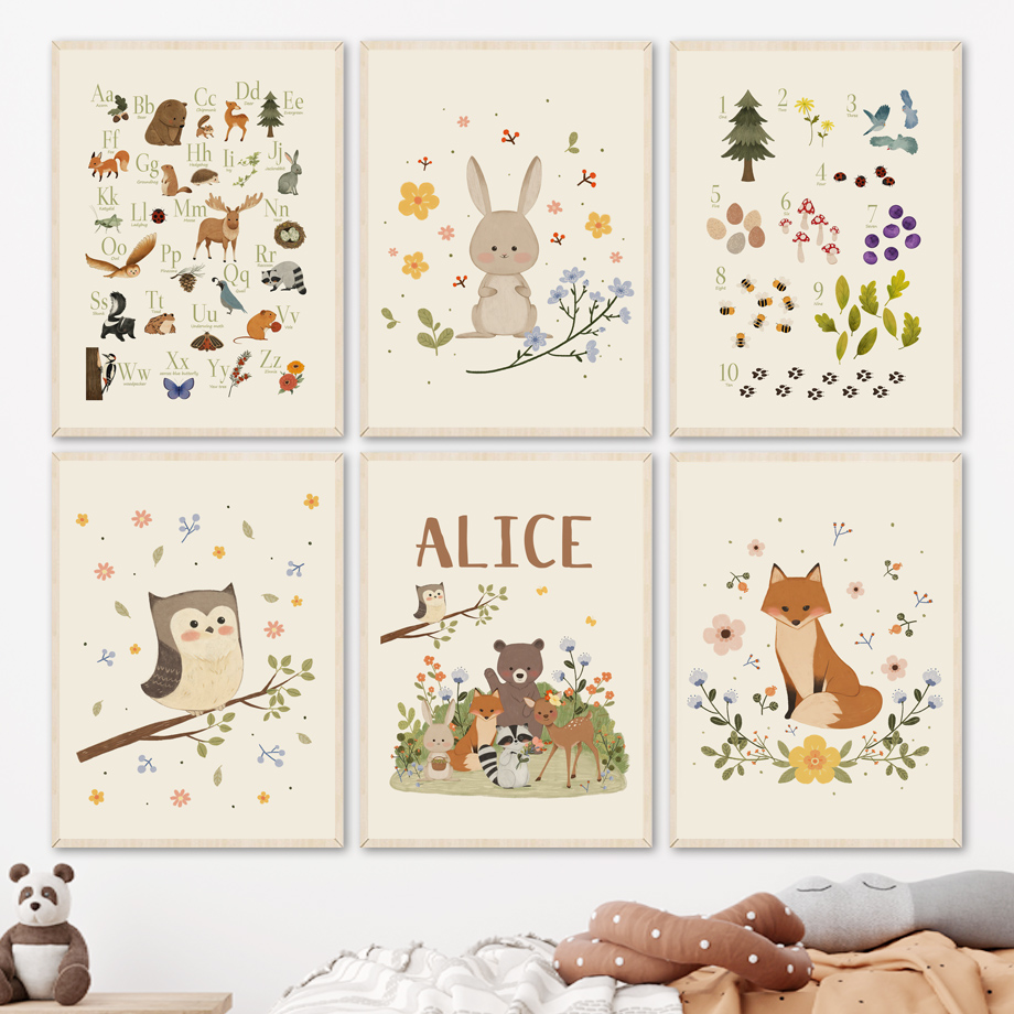 Baby Nursery Art - 1 stuk frameloos schattig konijn vos