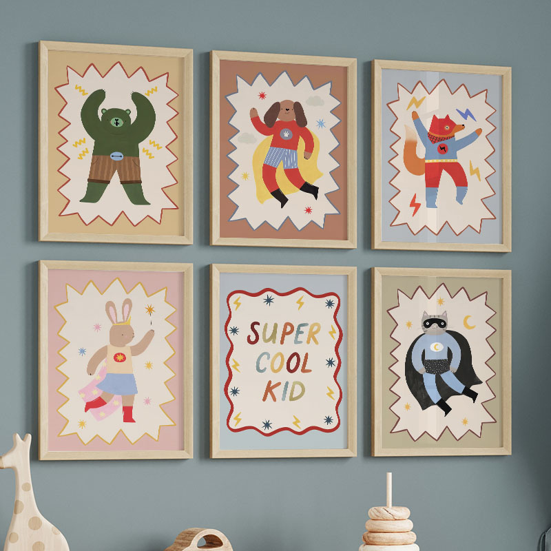 Baby Nursery Art - Grappige cartoon super coole kinderkamer wanddecoratie