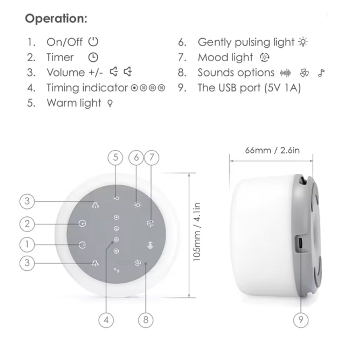 M85K draagbare slaapgeluidsmac - Baby Sound Machine White recensie en prijs