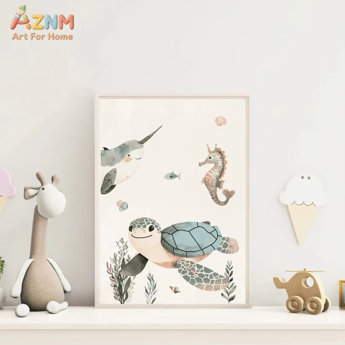 AZNM aquarel schattig oceaandi - Baby Nursery Art recensie en prijs