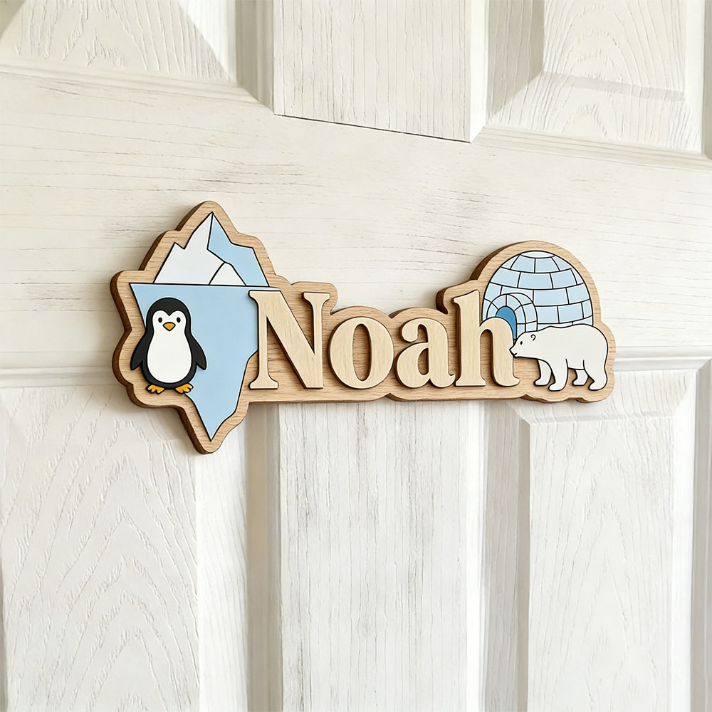 Arctic Penguin & Polar Bear Cu - Baby Nursery Name Sign recensie en prijs
