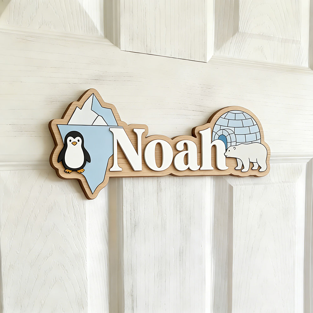 Arctic Penguin & Polar Bear Cu - Baby Nursery Name Sign recensie en prijs