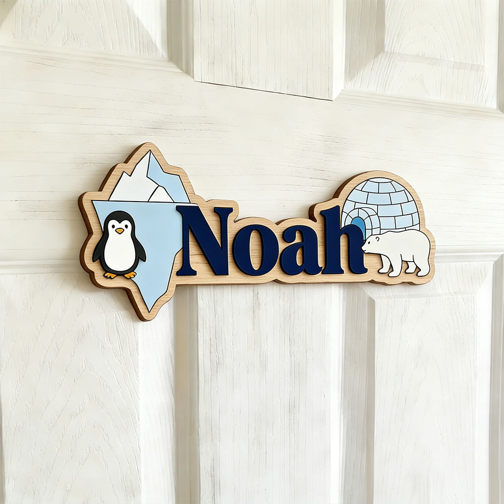 Arctic Penguin & Polar Bear Cu - Baby Nursery Name Sign recensie en prijs