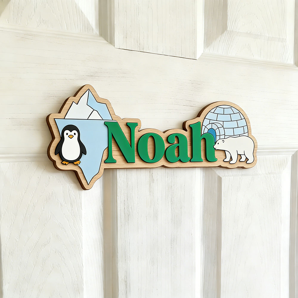 Arctic Penguin & Polar Bear Cu - Baby Nursery Name Sign recensie en prijs