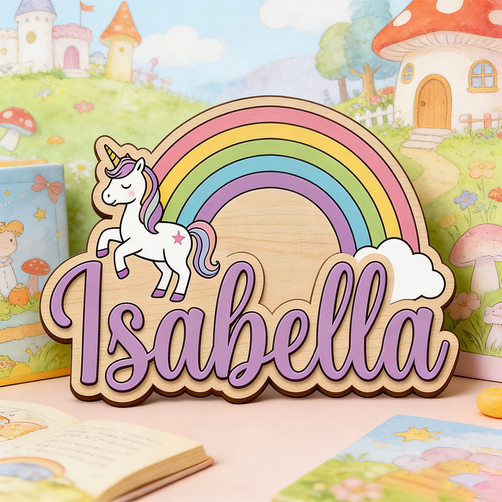 Eenhoorn & Pastel Regenboog Aa - Baby Nursery Name Sign recensie en prijs