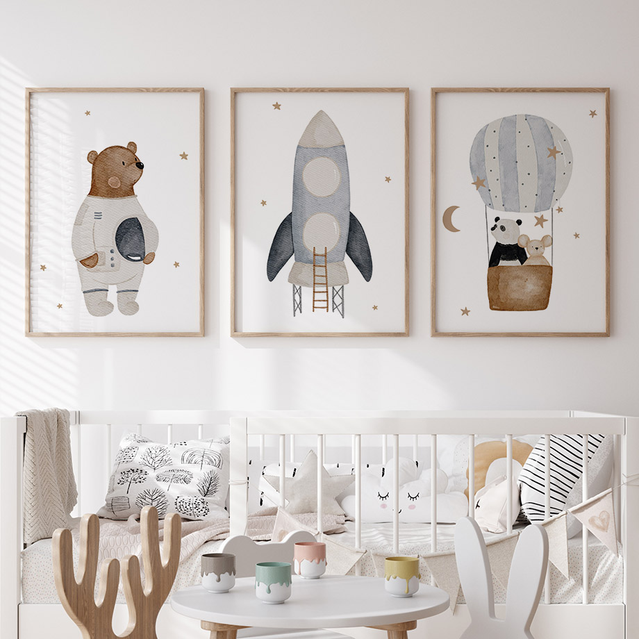 Boho Space Rocket Bear Panda M - Baby Nursery Art recensie en prijs