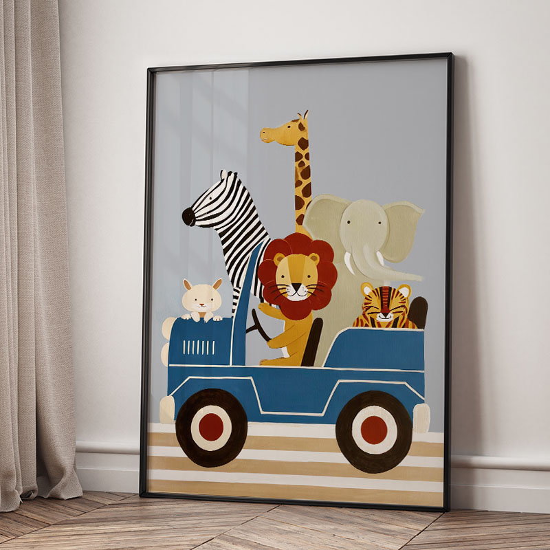 Grappige cartoon dieren auto b - Baby Nursery Art recensie en prijs