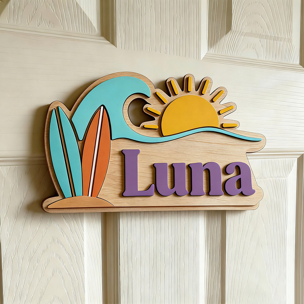 Aangepaste Beach Wave Surfboar - Baby Nursery Name Sign recensie en prijs