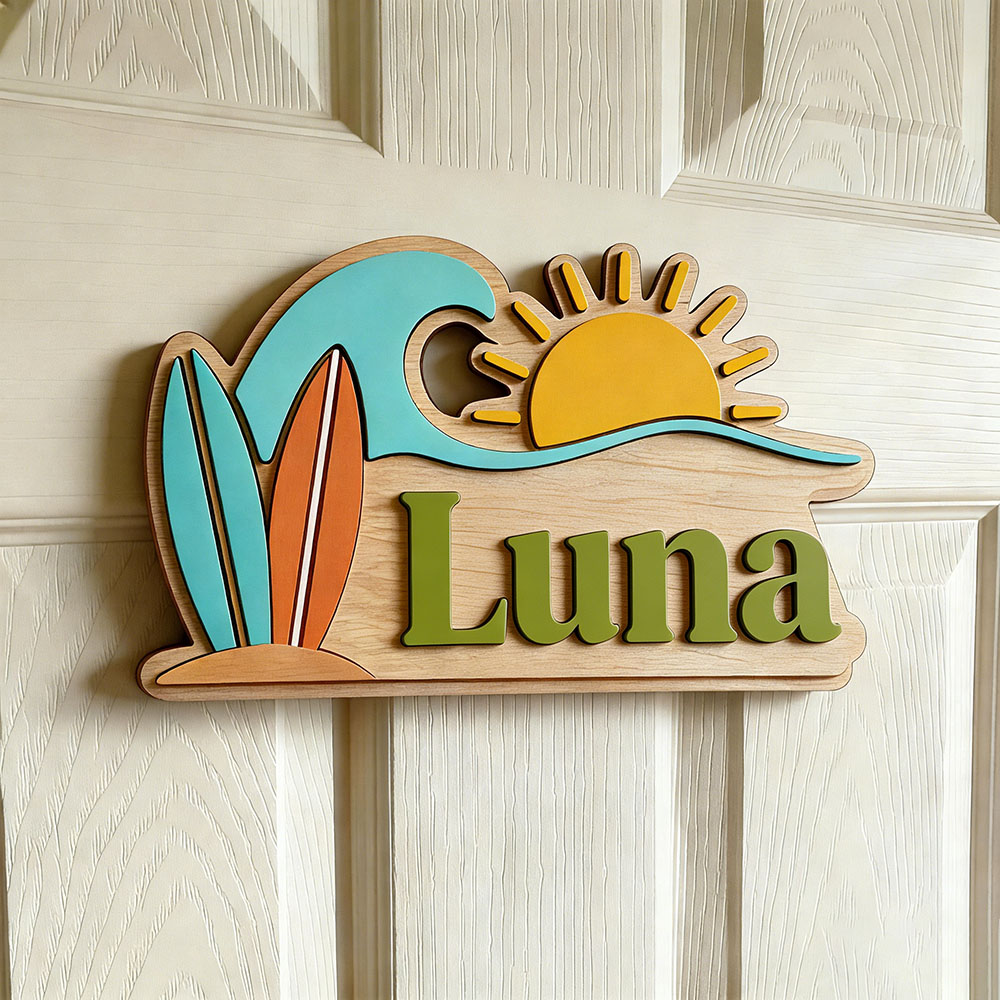 Aangepaste Beach Wave Surfboar - Baby Nursery Name Sign recensie en prijs