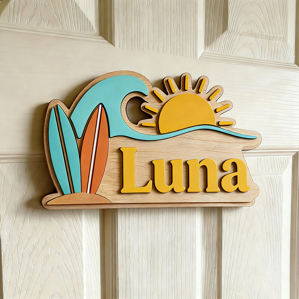 Aangepaste Beach Wave Surfboar - Baby Nursery Name Sign recensie en prijs
