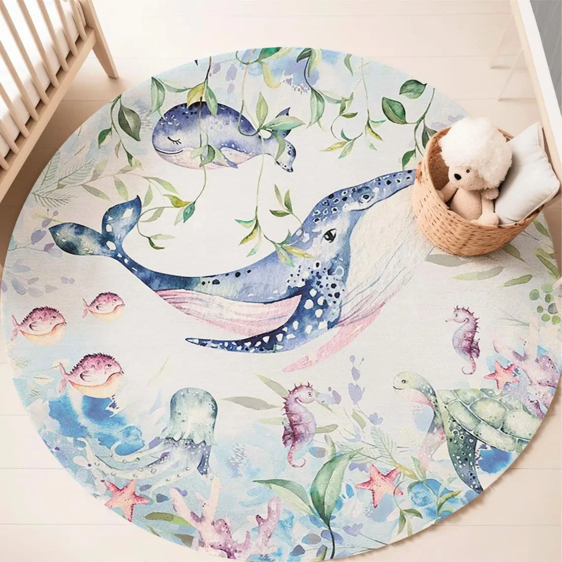 Blauw mariene dieren rond tapi - Baby Nursery Rug recensie en prijs
